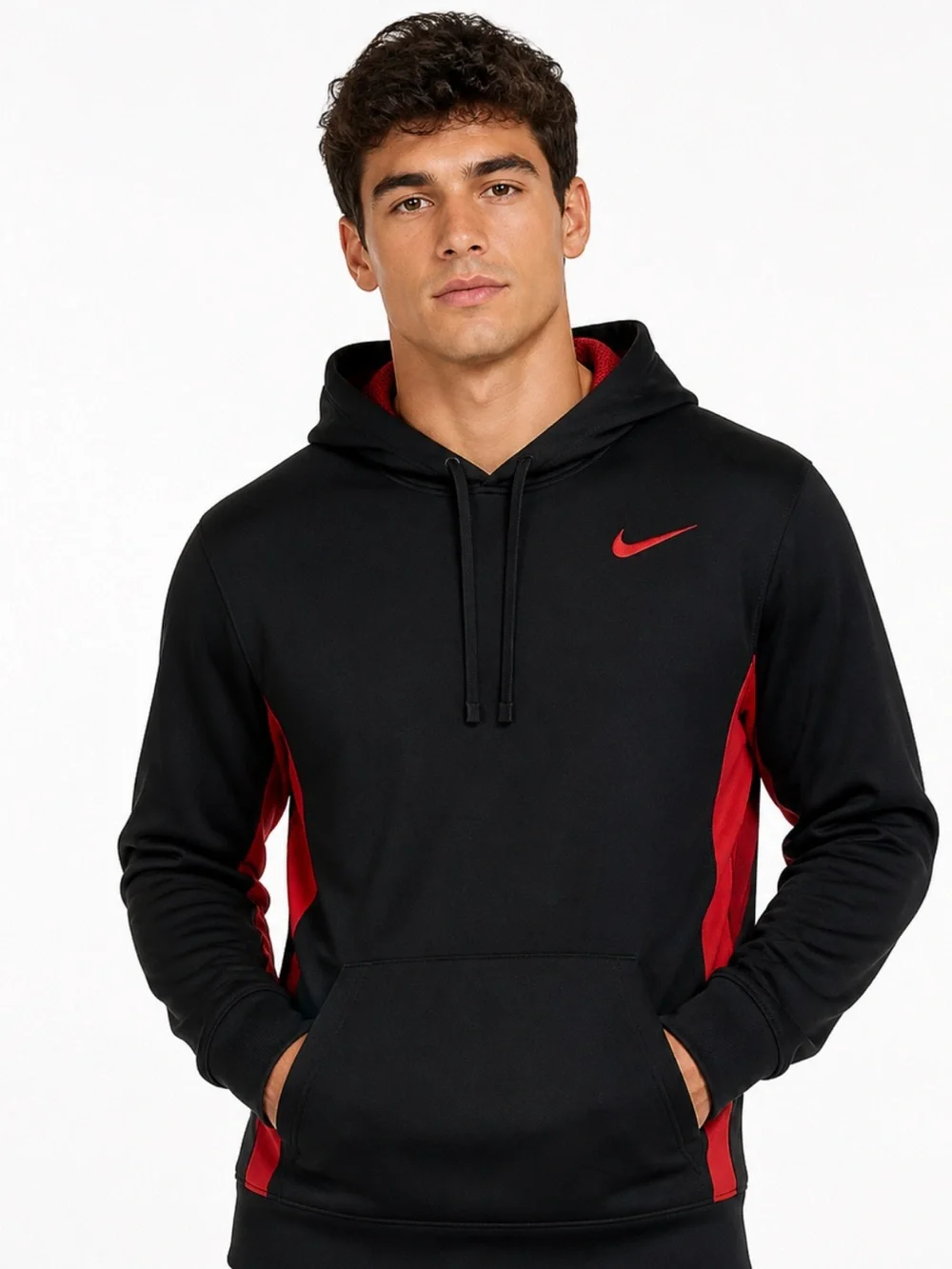 Nike Therma-FIT Black Red Pullover Fleece Hoodie Men’s M